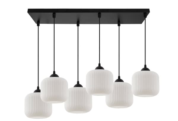 HÄNGLAMPA FÖR RIFFEL SVART 6-PLAT LAMPA VIT CYLINDER LAMPSKÄRM E27