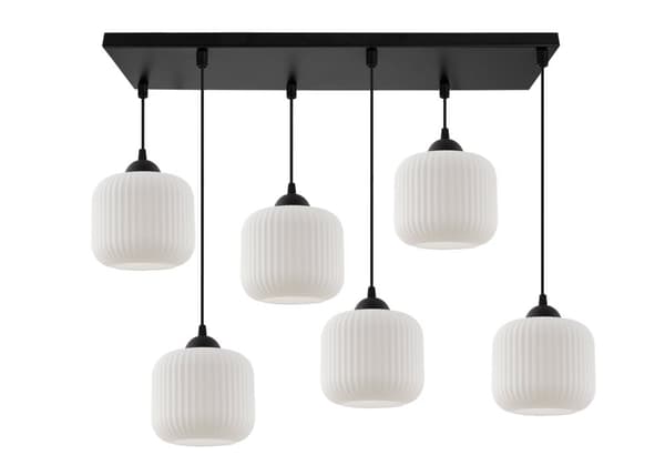 HÄNGLAMPA FÖR RIFFEL SVART 6-PLAT LAMPA VIT CYLINDER LAMPSKÄRM E27