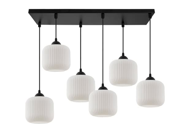HÄNGLAMPA FÖR RIFFEL SVART 6-PLAT LAMPA VIT CYLINDER LAMPSKÄRM E27
