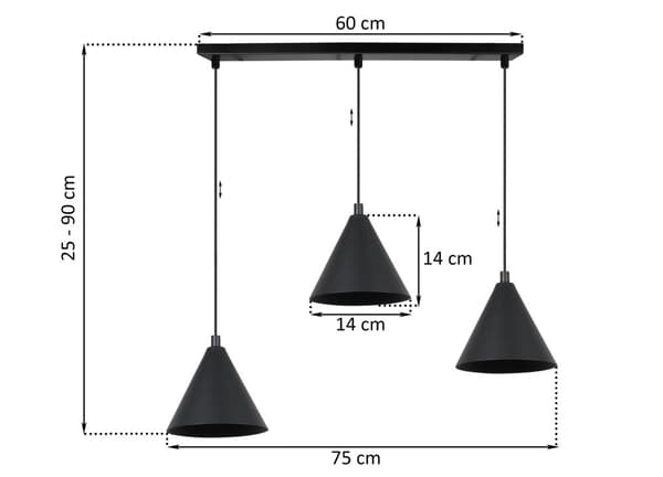 SOHO RIIPPUVALAISIN MUSTA 3-PL 14cm E14