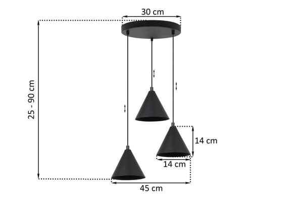 SOHO RIIPPUVALAISIN MUSTA 3-PL 14cm E14