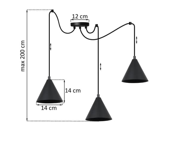 HÆNGELAMPE SPIDER SOHO SORT 3-PL 14CM E14