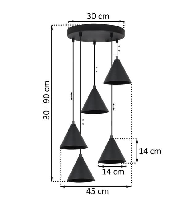 SOHO HÆNGELAMPE SORT 5-PL 14CM E14