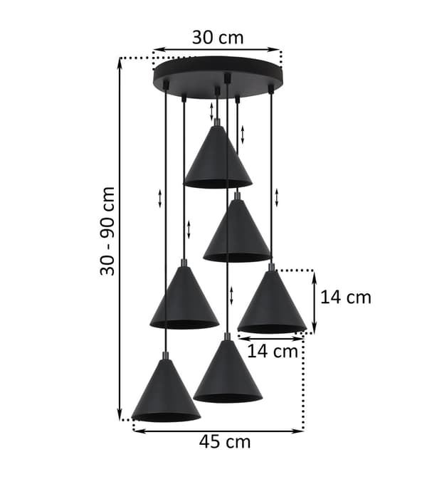 SOHO HÆNGELAMPE SORT 6-PLADE 14CM E14