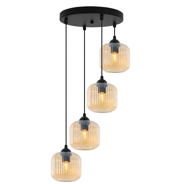 RIFFEL SVART HÄNGLAMPA 4-PLAT HONIG LAMPSKYLL CYLINDER E27