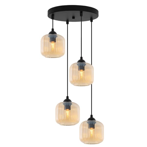 RIFFEL SVART HÄNGLAMPA 4-PLAT HONIG LAMPSKYLL CYLINDER E27