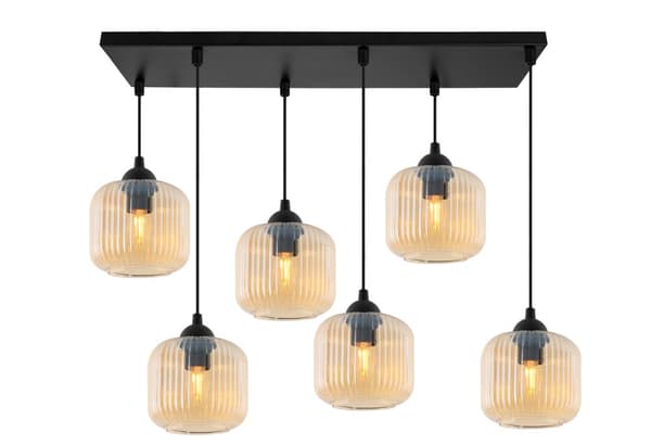 RIFFEL SVART HÄNGLAMPA 6-PLATTA HONIG LAMPSKÄRM CYLINDER E27