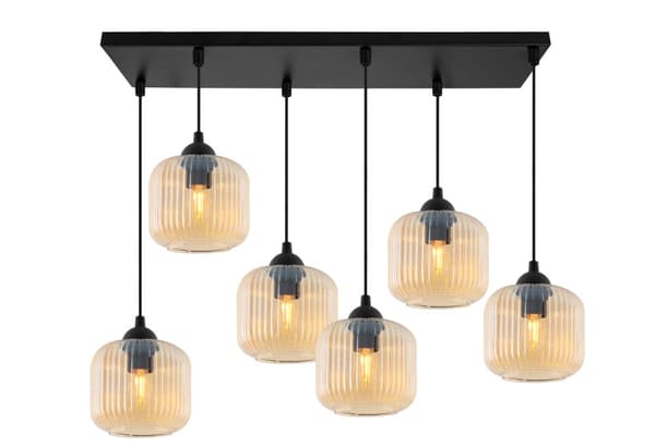 RIFFEL SVART HÄNGLAMPA 6-PLATTA HONIG LAMPSKÄRM CYLINDER E27