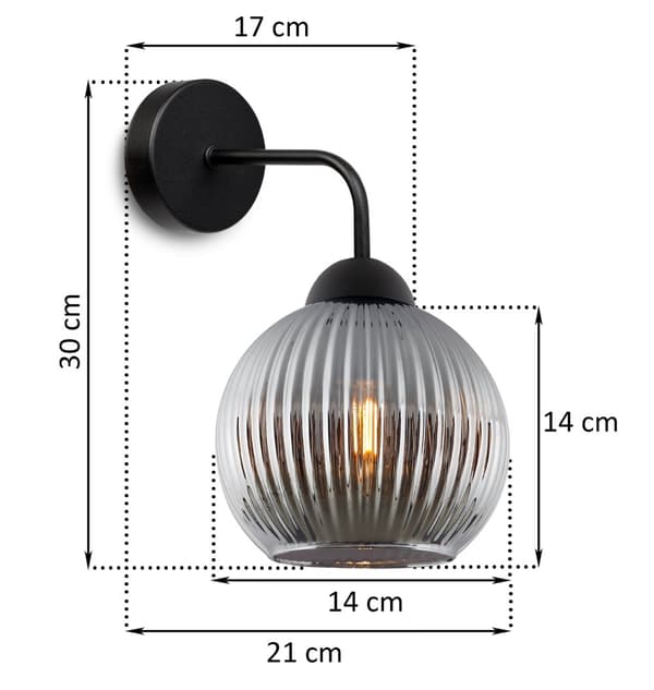 RIFFEL SVART VÄGGLAMPA 1-PLA GRAPHITE LAMPSKYDD KULA E27
