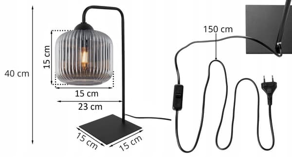 RIFFEL BORDLAMPE SORT 1-PLADE GRAFITLAMPESKÆRM CYLINDER E27