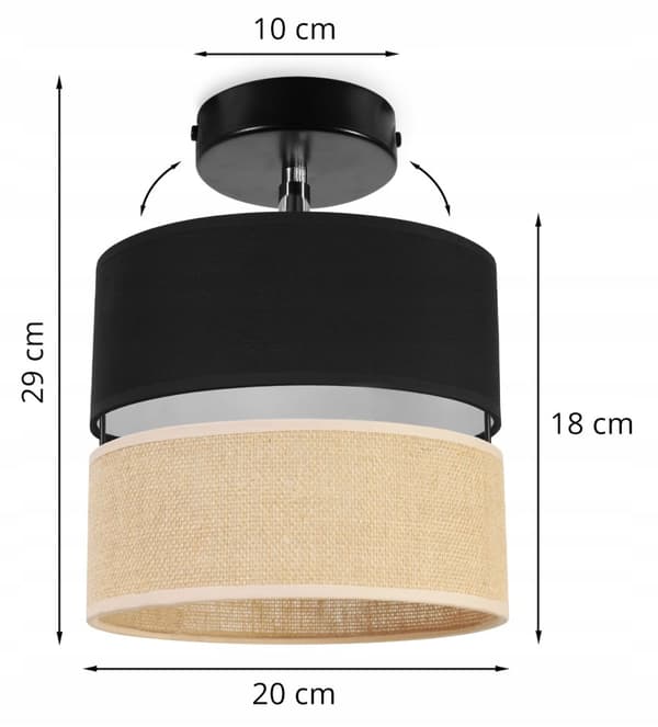 TAKLAMPA VÄGGLAMPA LAMPSKÄRM JUTE 20 CM SVART