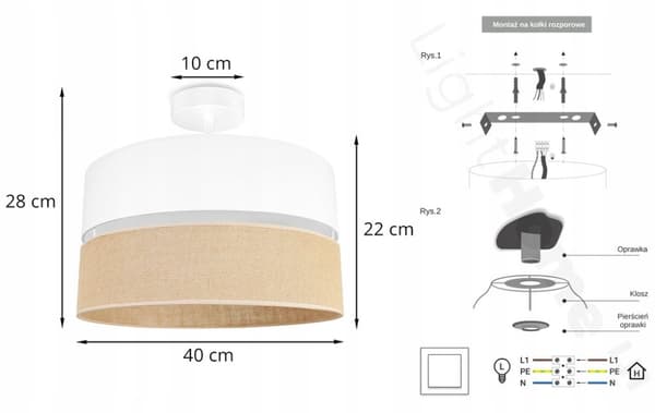 TAKLAMPA PLAFON LAMPSKÄRM JUTA 40cm VIT