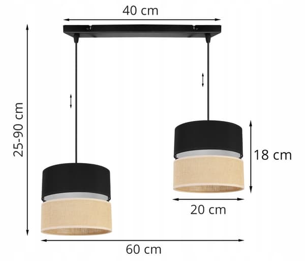 HÆNGELAMPE LOFT LYSKELYSE LAMPESKÆRM 20CM SORT