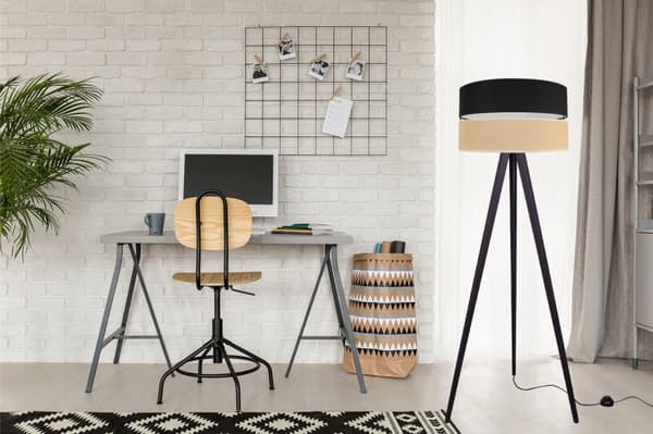 STATIV GOLVLAMPA TRÄ LAMPSKÄRM 45CM SVART