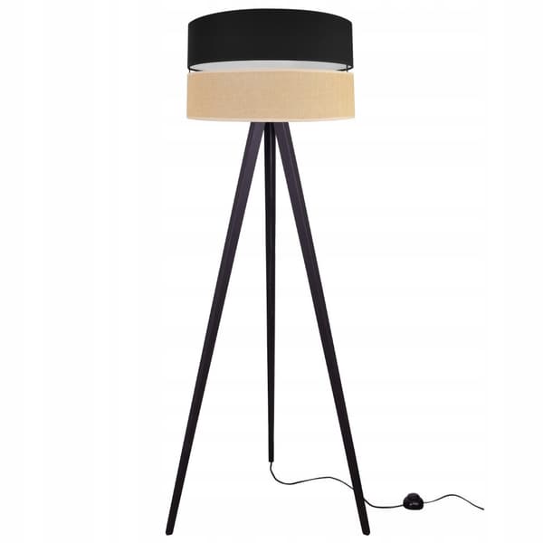 STATIV GOLVLAMPA TRÄ LAMPSKÄRM 45CM SVART