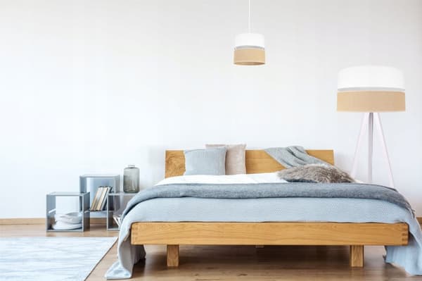 STATIV GOLVLAMPA TRÄ LAMPSKÄRM 45CM VIT