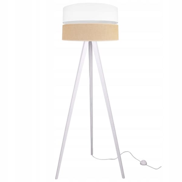 STATIV GOLVLAMPA TRÄ LAMPSKÄRM 45CM VIT