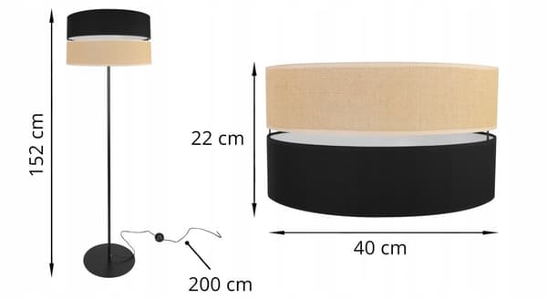 GOLVLAMPA STÅENDE METALL LAMPSKÄRM 40CM SVART