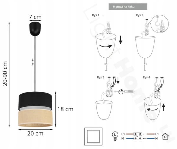 HÄNGLAMPA TAK LJUSKLUSTA LAMPSKÄRM 20CM SVART