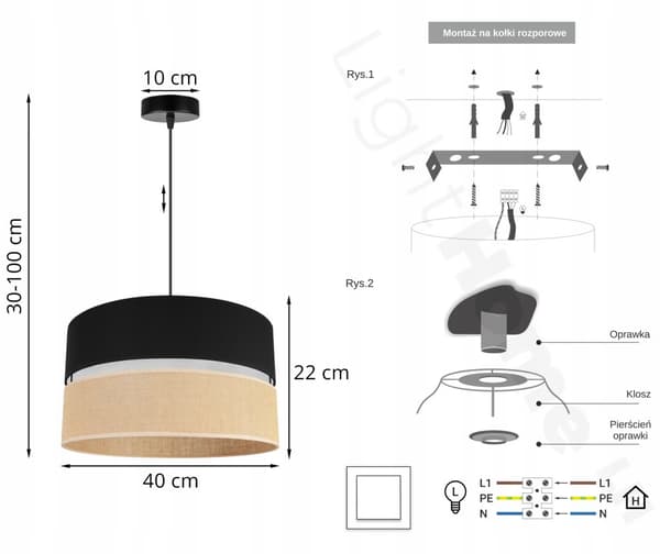 HÄNGLAMPA TAK LJUSKLUSTA LAMPSKÄRM 40CM SVART