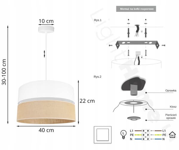 HÆNGELAMPE LOFT LYSKELYSE LAMPESKÆRM 40 CM HVID