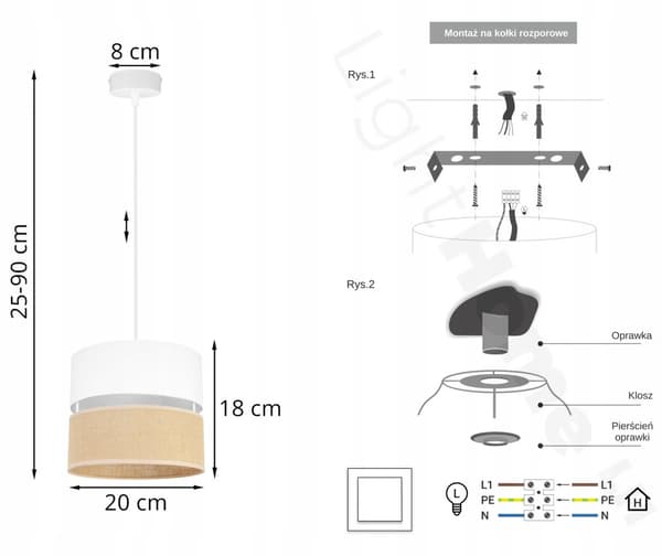 HÄNGLAMPA TAK LJUSKLJUSSKÄRM 20 CM VIT
