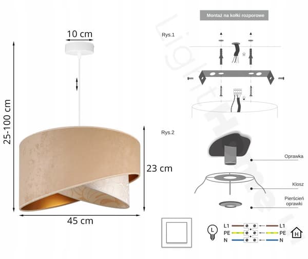 LOFT-HÆNGELAMPE LAMPESKÆRM SKÅPLADE 45 cm
