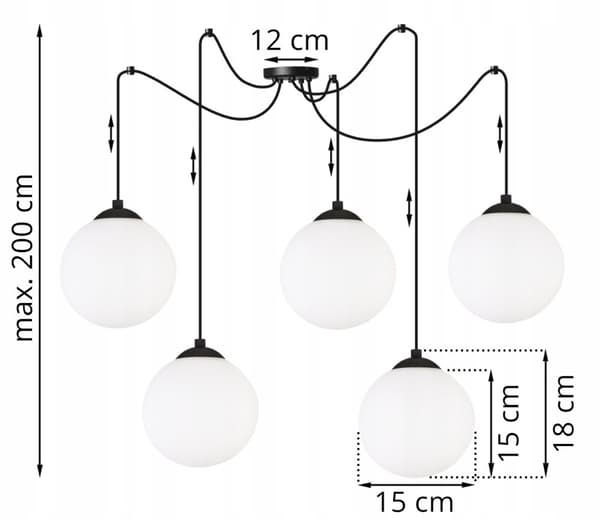 TAK HÄNGLAMPA SPIDER BALL SVART LED 15cm