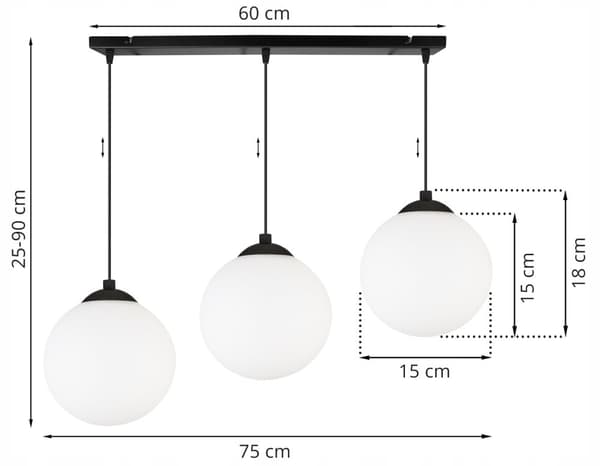 HÆNGE LOFTSLAMPE STRIP KULLE SORT LED 15cm