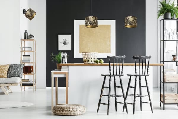 HÆNGE LOFTSLAMPE, VÆGLAMPE, LAMPESKÆRM, GULD MØNSTER