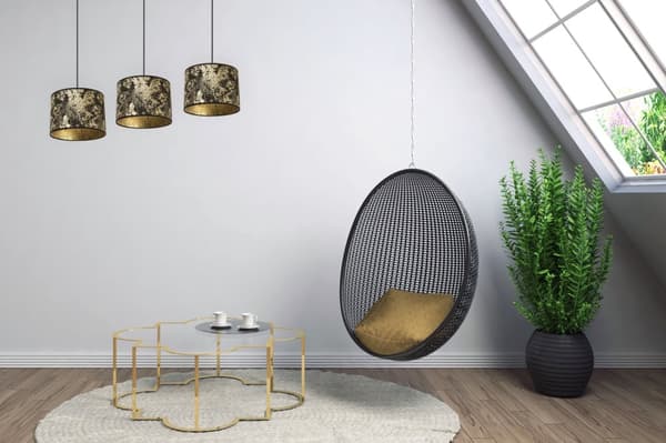 HÄNGLAMPA TAK LJUSKRAKA LAMPSKÄRM MÖNSTER GULD