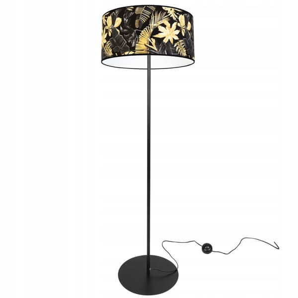 GULVLAMPE ELEGANT LAMPESKÆRM GULDNE BLOMSTER LED