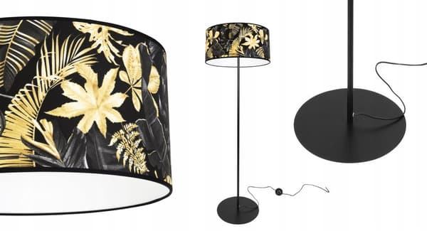 GULVLAMPE ELEGANT LAMPESKÆRM GULDNE BLOMSTER LED