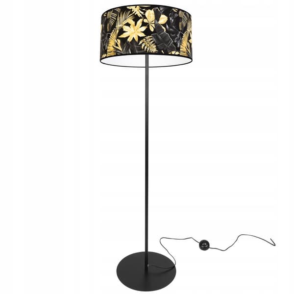 GULVLAMPE ELEGANT LAMPESKÆRM GULDNE BLOMSTER LED