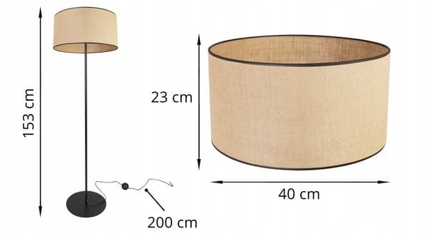 GOLVLAMPA STÅENDE METALL LAMPSKÄRM 40CM