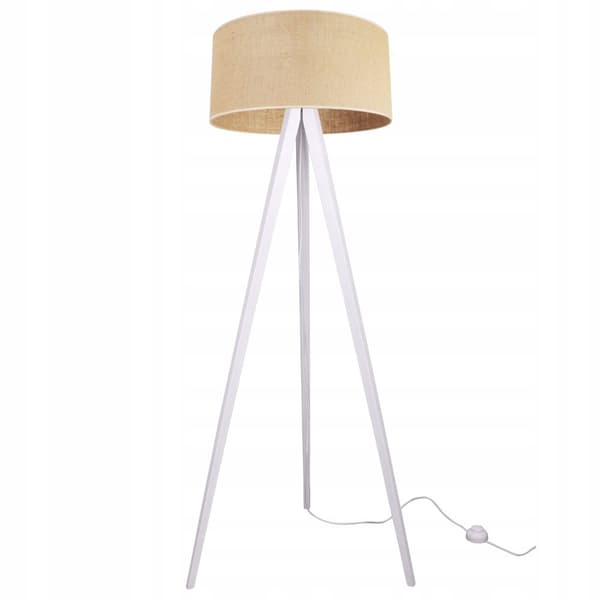 GULVLAMPE STÅENDE TRIPOD TRÆLAMPESKÆRM 45CM