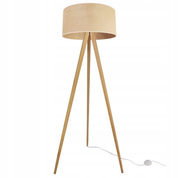 GULVLAMPE STÅENDE TRIPOD TRÆLAMPESKÆRM 45CM