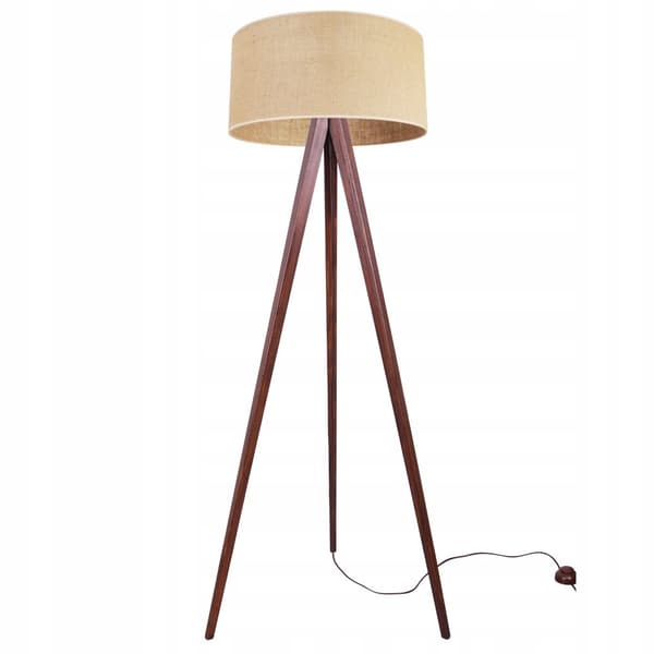 GULVLAMPE STÅENDE TRIPOD TRÆLAMPESKÆRM 45CM