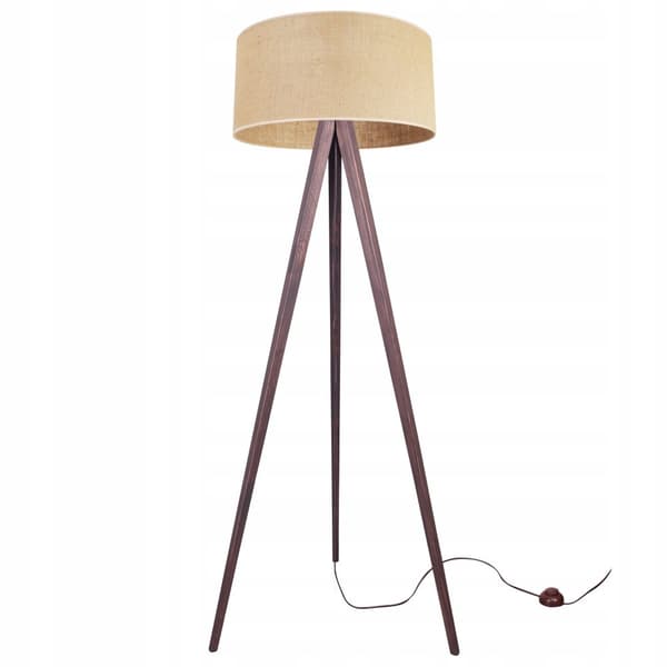 GULVLAMPE STÅENDE TRIPOD TRÆLAMPESKÆRM 45CM