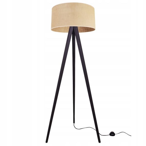 GULVLAMPE STÅENDE TRIPOD TRÆLAMPESKÆRM 45CM
