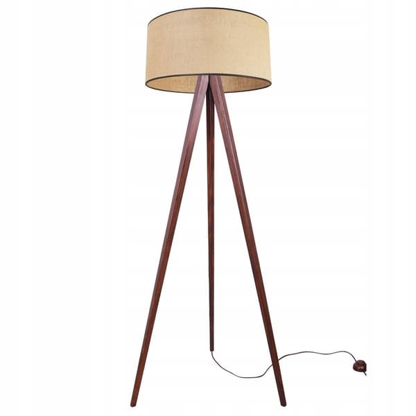 GOLVLAMPA STÅENDE STATIV TRÄ LAMPSKÄRM 45CM
