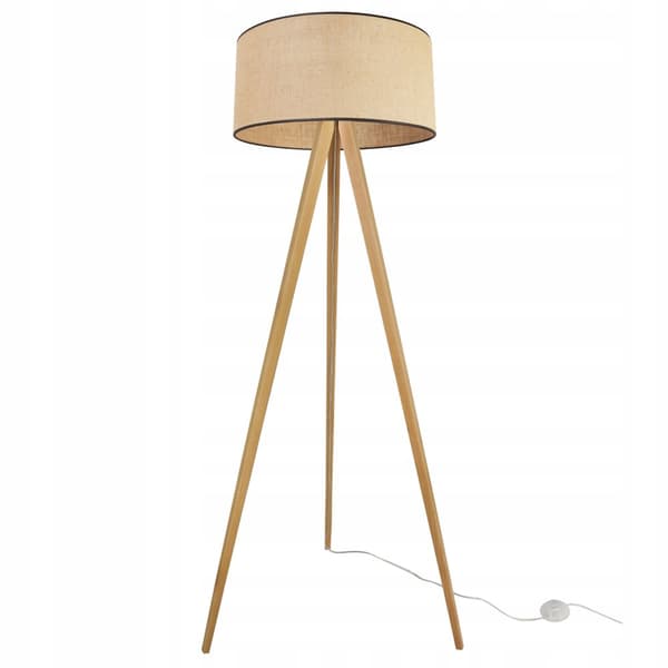 GOLVLAMPA STÅENDE STATIV TRÄ LAMPSKÄRM 45CM
