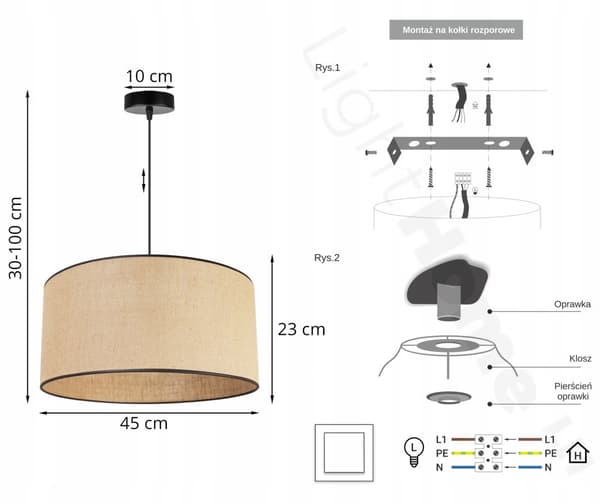 HÄNGLAMPA TAK LJUSKLJUSSKÄRM 45 CM