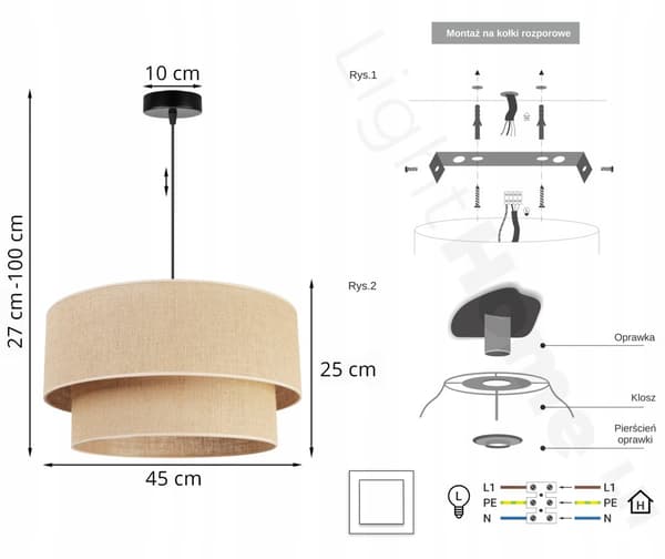 HÄNGLAMPA TAK LJUSKLJUSSKÄRM 45cm JUTA
