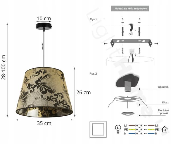 HÄNGLAMPA TAK LJUSKLASSA LAMPSKÄRM GULD MÖNSTER