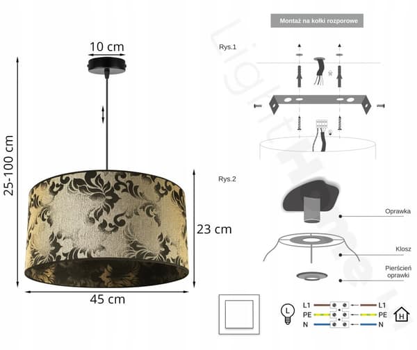 HÄNGLAMPA TAK LJUSKLASSA LAMPSKÄRM GULD MÖNSTER