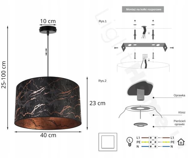HÄNGLAMPA TAK LJUSKANT LAMPSKÄRM MARMOR