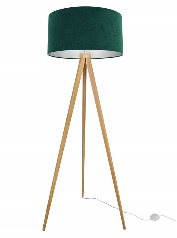 GOLVLAMPA STÅENDE STATIV KROM LAMPSKÄRM SAMT