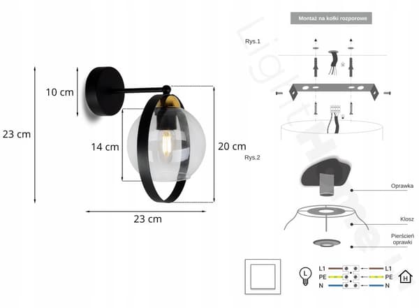 MODERNE LAMPE VÆGLAMPE GLAS SKÆRMRING