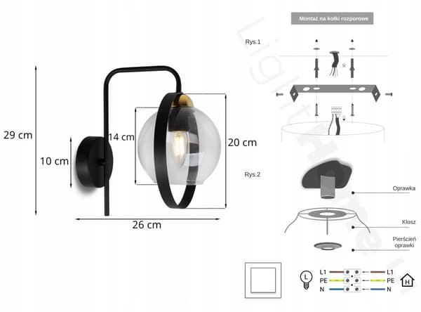 MODERN LAMPA VÄGGLAMPA GLAS SKUGGRING